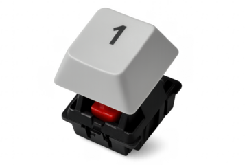 Mechanical keyboard keycap featuring number one with transparent background