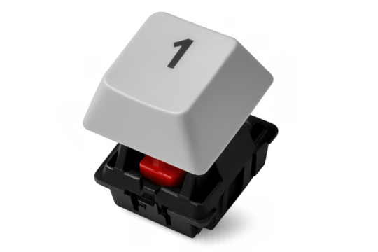 Mechanical keyboard keycap featuring number one with transparent background