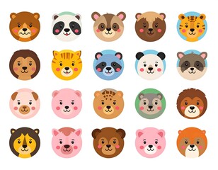 Fototapeta premium Cute animal faces in circular frames