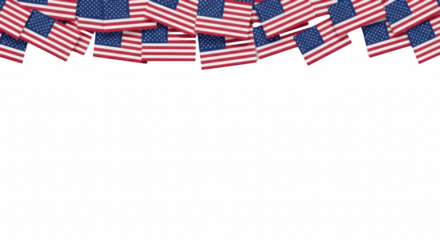 USA Flags Border Garland Isolated on White Background - PNG