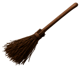 A broomstick with a brown handle and a brown string