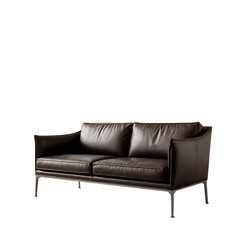 Fototapeta premium Elegant brown leather sofa with a modern design isolated on transparent background, perfect for a stylish living room