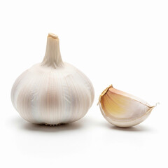 Onion and garlic, head of garlic and clove on a clean background.