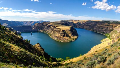 Scenic river bend with dam (1)