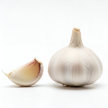 Onion and garlic, head of garlic and clove on a clean background.