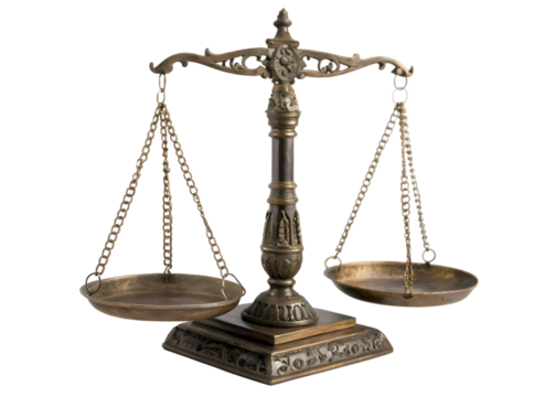 Antique brass balance scale symbolizing justice and fairness
