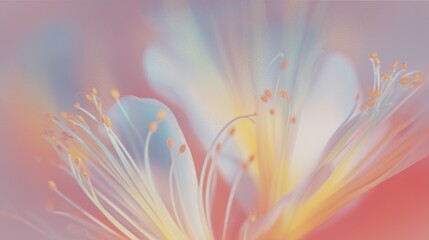 Fototapeta premium high detail pastel flower with gold stamen on soft pink background