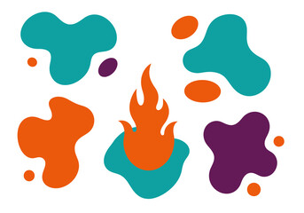 Abstract Shapes with Flame Design in Teal, Orange, and Purple