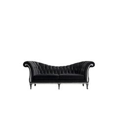 Elegant black velvet chaise lounge isolated on transparent background, a luxurious and stylish piece of furniture for a modern home