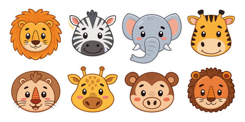 Fototapeta premium Collection of Cute Cartoon Animal Faces. The images are designed with bold colors and are suitable for various applications