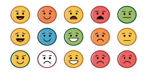 Diverse set of emoji icons expressing different moods and emotions. Each emoji represents a distinct feeling with its own unique expression