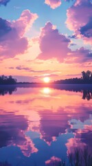 Obraz premium Breathtaking lake sunset with golden reflections and clouds high resolution picture