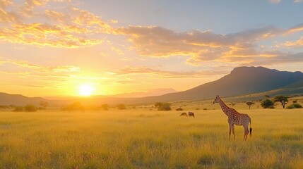 Dreamy scene of common South African safari wildlife animals together at sunset