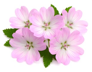 Close-up of delicate pink flowers with green leaves