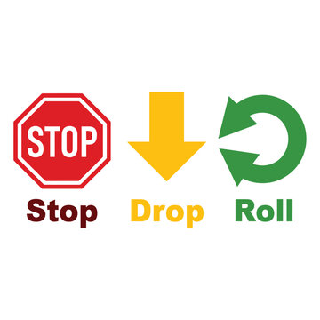 Stop drop roll fire safety instruction graphic