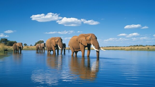 Drinking herd of Elephants. - Powered by Adobe