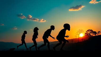 Evolutionary timeline of transforming skulls against changing food source landscapes.