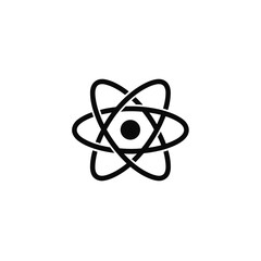 Atomic symbol illustration in minimalist black line design on a transparent background 
