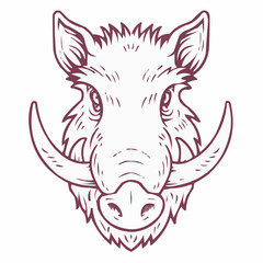 Wild boar head illustration with detailed line art design  