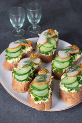 Homemade sandwiches with chicken balyk, cucumber and green onion