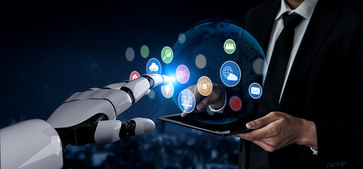 AI assists in organizing and visualizing a digital ecosystem of business icons to represent key services like finance, analytics, and secure cloud platforms in modern industries Vouch