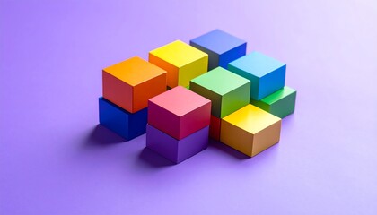 Obraz premium Colorful Geometric Blocks Arranged on a Purple Background