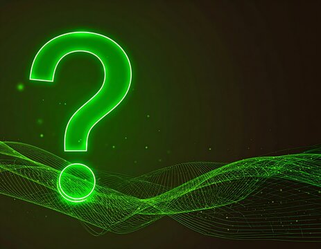Neon green question mark on dark background