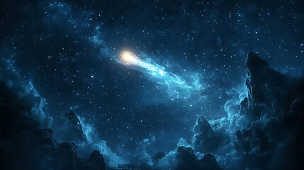 Obraz premium Shooting star burning across deep blue night sky high resolution picture