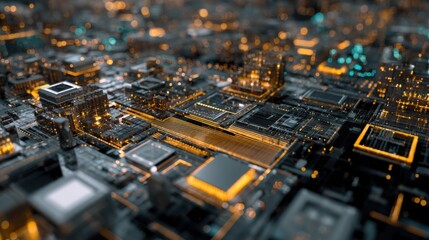 Obraz premium glowing circuits futuristic cityscape