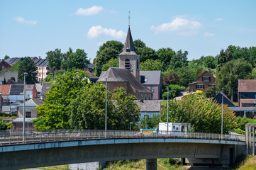 Panoramic view overe village of Thieu, Le R&oelig;ulx Hainaut, Belgium