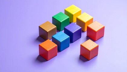 Colorful Wooden Cubes Arranged on a Purple Background