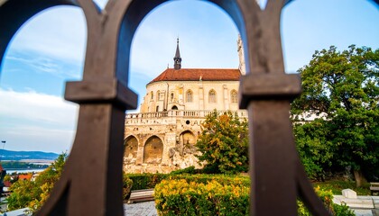 Obraz premium Architectural view through wrought iron