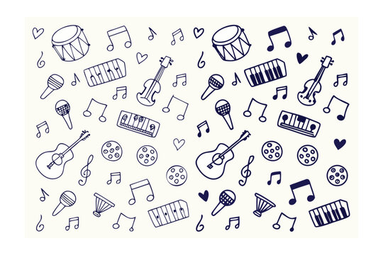 Harmonious Melodies: A whimsical doodle art showcases a collection of musical instruments, each instrument a note in a symphony of creativity and artistic expression.