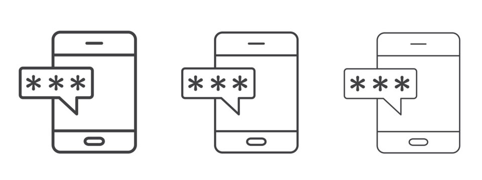 Otp sms password icon vector Graphics. Black thin lines icons