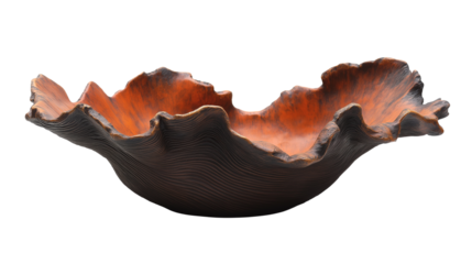 A uniquely designed empty brown bowl with elegant wavy margins and a smooth finish on a clean white background or transparent png 