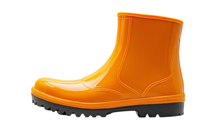 A single orange  rubber boat with inflatable sides on a clean white background or transparent png 