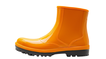 A single orange  rubber boat with inflatable sides on a clean white background or transparent png 