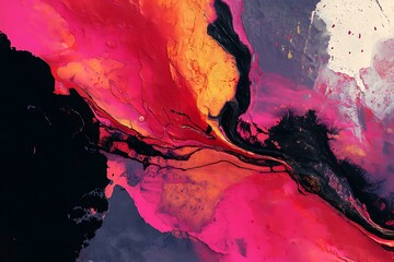 Abstract acrylic pour painting with vibrant colors creates a mesmerizing and dynamic visual experience for modern art enthusiasts