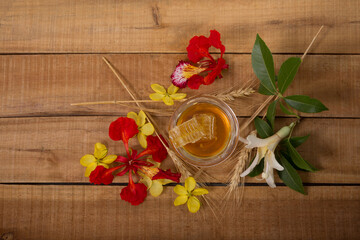 Collection of flower honey during the summer flowering of plants