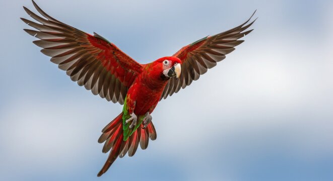 Red parrot in flight