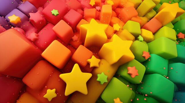 colorful cubes stars rainbow background
