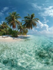 Obraz premium maldives tropical islands panoramic scene with idyllic beach and palm tree vegetation clear water of the indian ocean sea holiday vacation in tourist resort generative ai