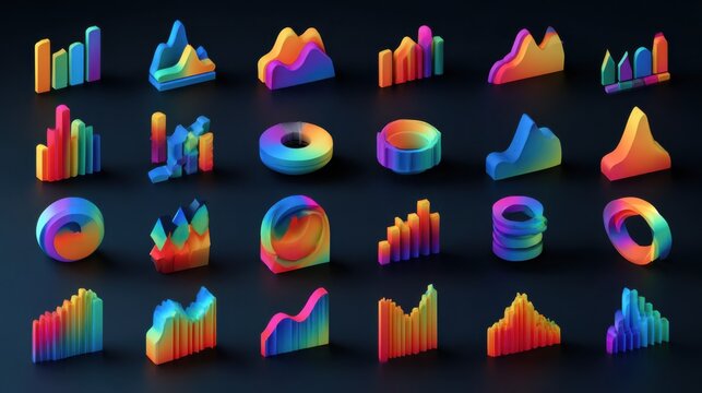 colorful 3d data charts graphics