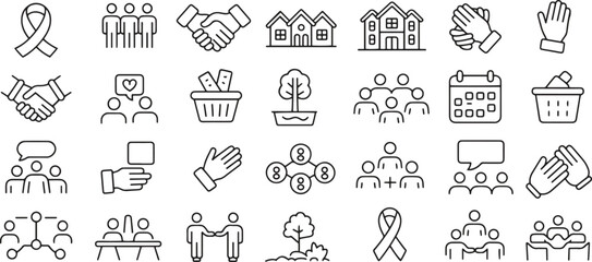 Community line icons set. People, teamwork, support, connection vector illustration