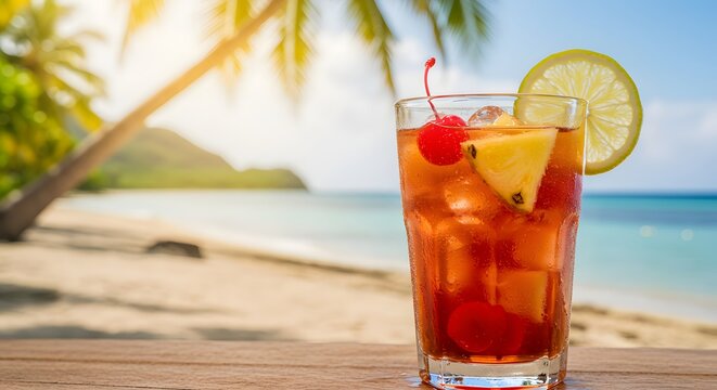 "Bebida Helada con Brillo de Atardecer"