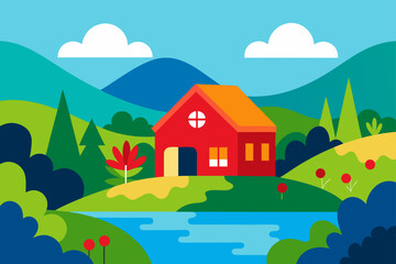 Naklejka premium rural landscape with houses