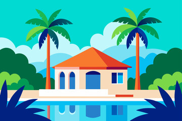 Obraz premium painting depicts a tropical paradise