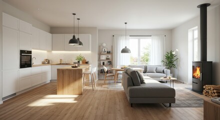 Small apartment interior with light filled room