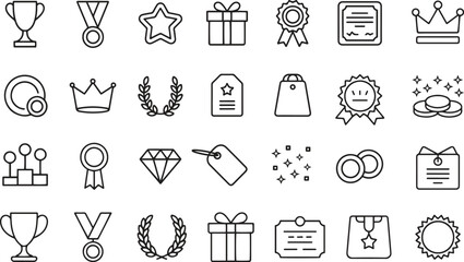 Rewards program line icons set. Gifts, incentives, loyalty, achievement. editable stroke. vector illustration