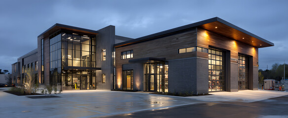 Modern fire station building with contemporary architectural design